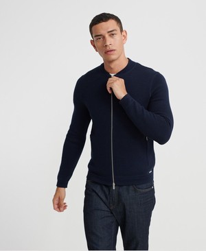 Superdry Edit Cipzár Through Milano Cardigan Férfi Ugró Sötétkék | SQNBR7381